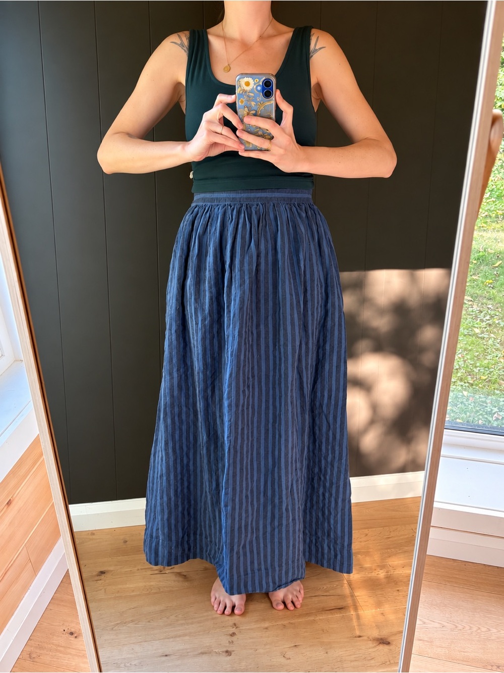 Man in the Studio - Maxi Skirt - Navy & Blue Stripe - Size Medium